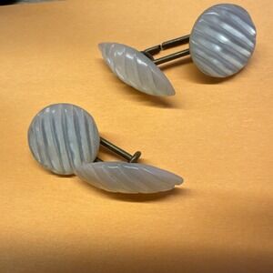 Vintage Victorian Style Carved MOP Mother Of Pearl Chain Cufflinks